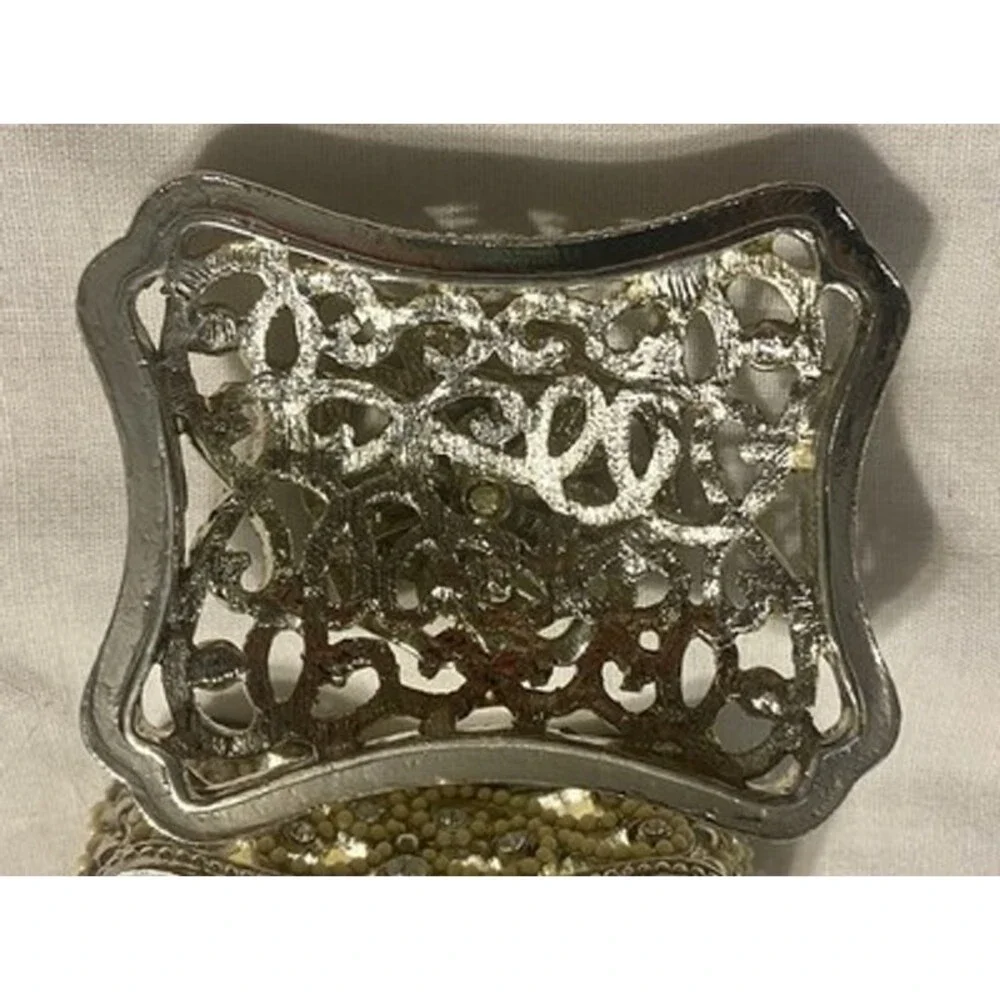 Vintage Silver Tone Beaded Trinket Box